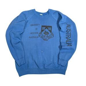 Vintage 1980s University of Western Australia Crewneck Sweatshirt XL Blue Raglan